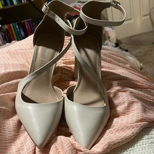 ASOS “London Rebel” wide fit pointed toe heels with cross strap